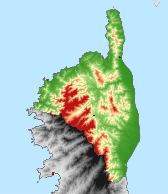 hoogtekaart van Hoog-Corsica