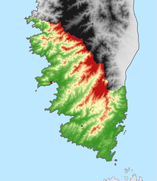 hoogtekaart van Zuid-Corsica