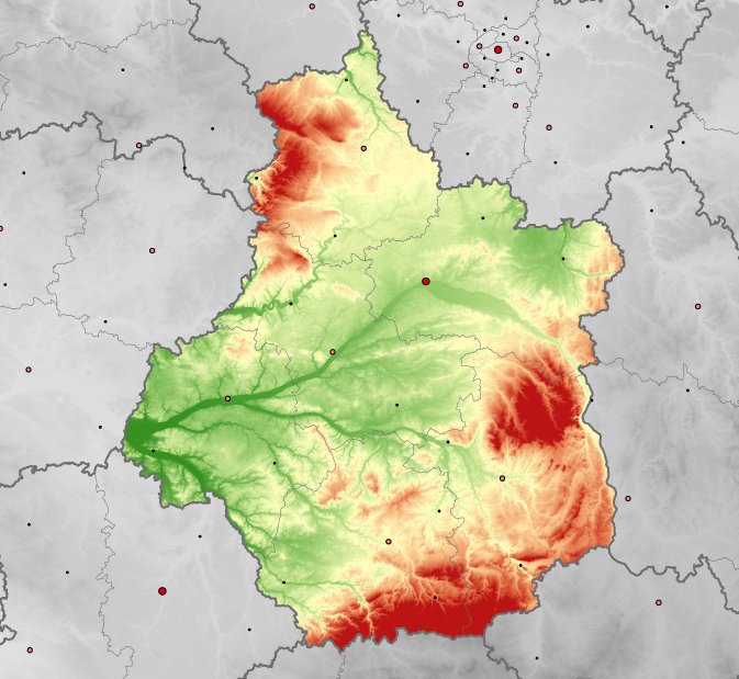 hoogtekaart van Midden-Frankrijk