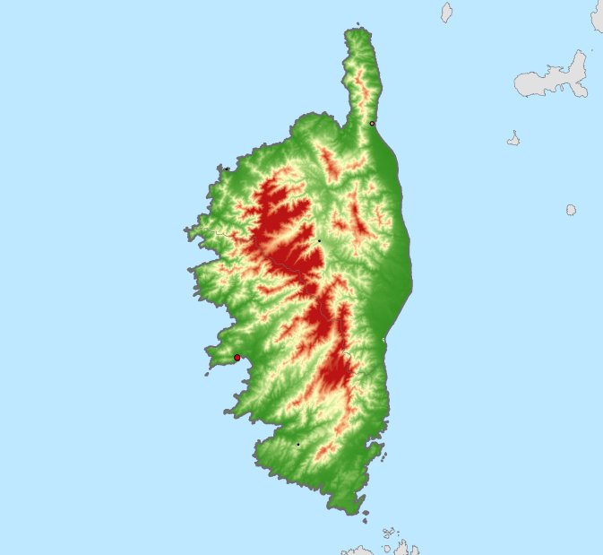 hoogtekaart van Corsica