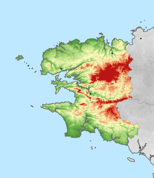 hoogtekaart van Finistère