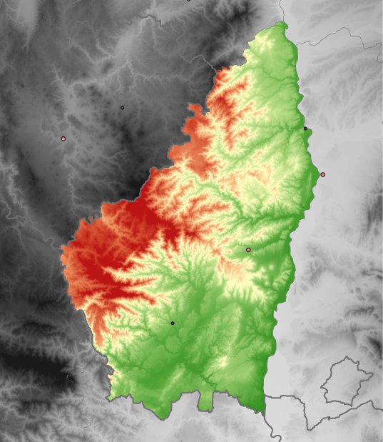 hoogtekaart van Ardèche
