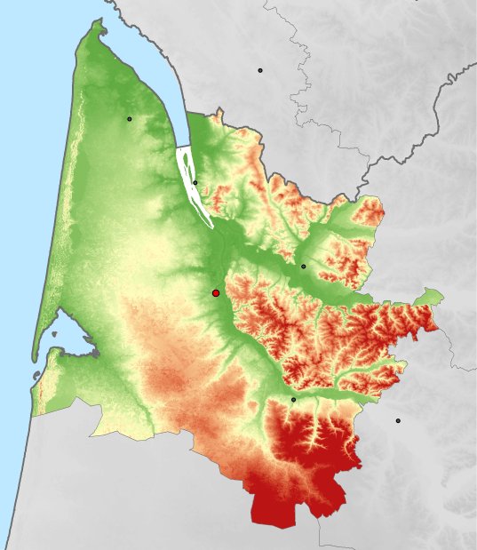 hoogtekaart van Gironde