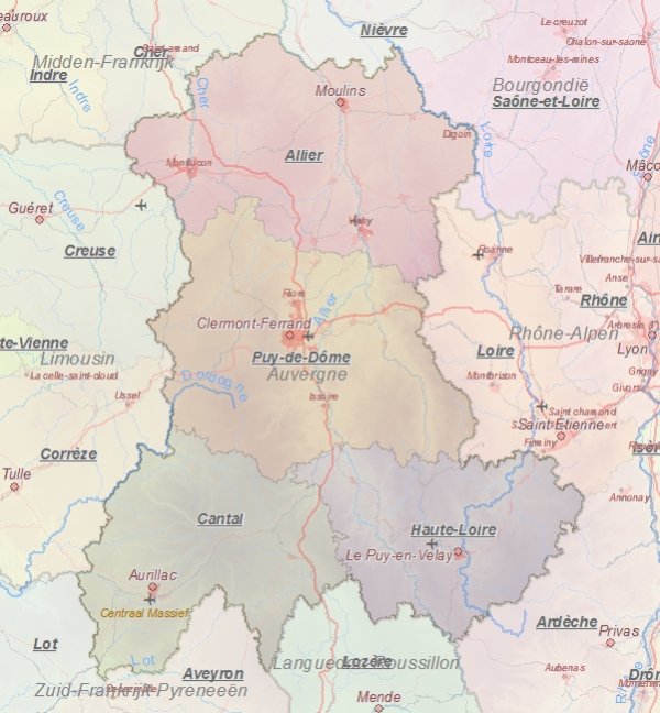 Toeristische kaart van Auvergne