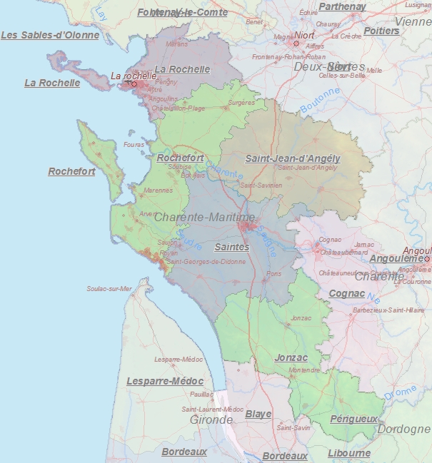 Toeristische kaart van Charente-Maritime