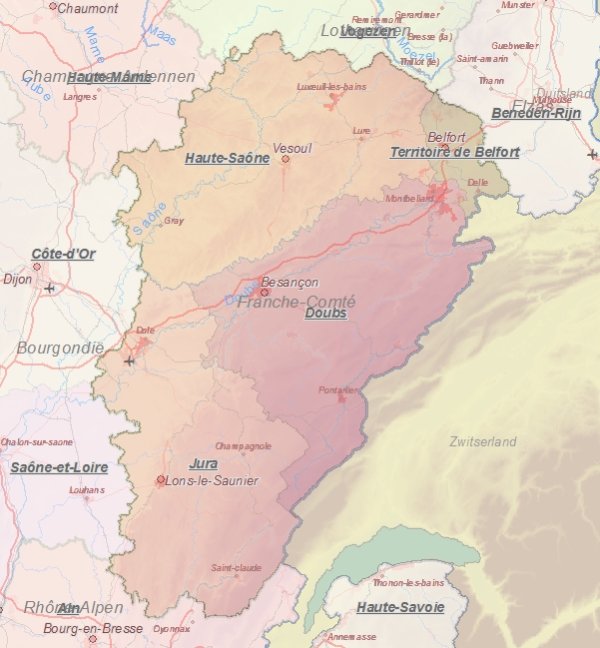 Toeristische kaart van Franche-Comté