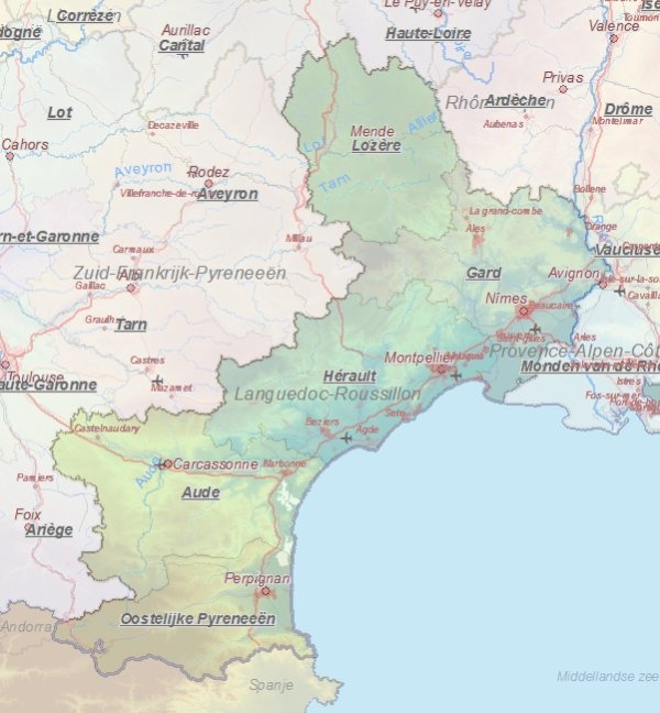 Toeristische kaart van Languedoc-Roussillon