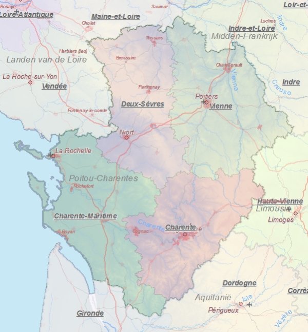 Toeristische kaart van Poitou-Charentes