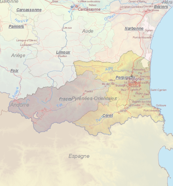 Toeristische kaart van Oostelijke Pyreneeën