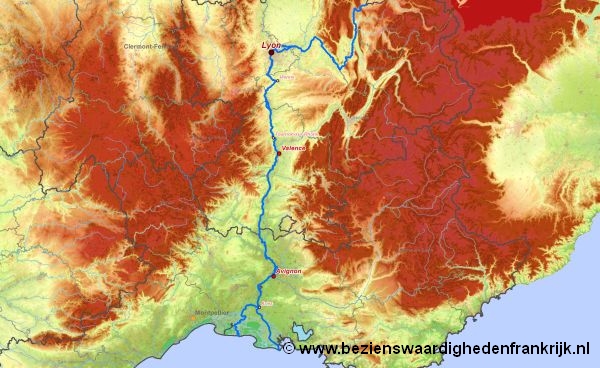 Rivier kaart van de rivier rhone