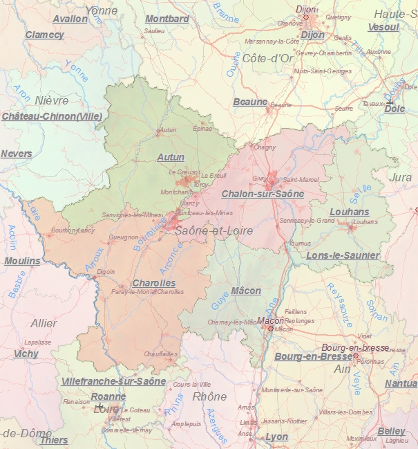 Toeristische kaart van Saône-et-Loire